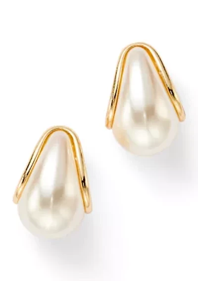 Pearl Gold Tone Drop Earrings 