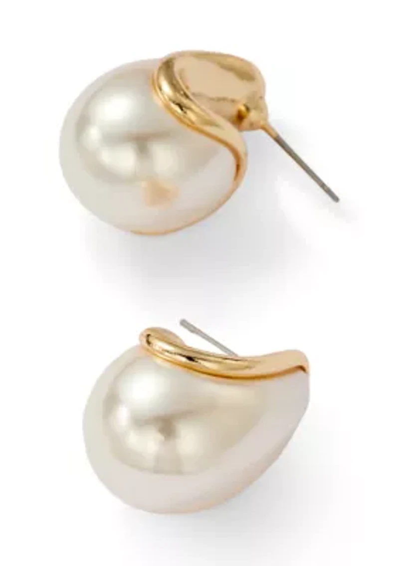 Pearl Gold Tone Drop Earrings 