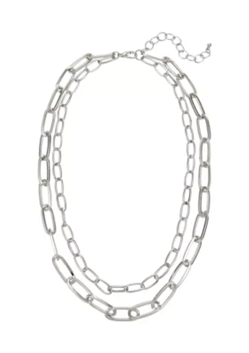 Silver Tone 18'' + 3 '' Extender Double Row Open Link Chain Necklace