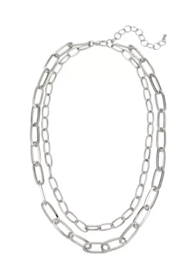 Silver Tone 18'' + 3 '' Extender Double Row Open Link Chain Necklace