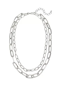 Silver Tone 18'' + 3 '' Extender Double Row Open Link Chain Necklace