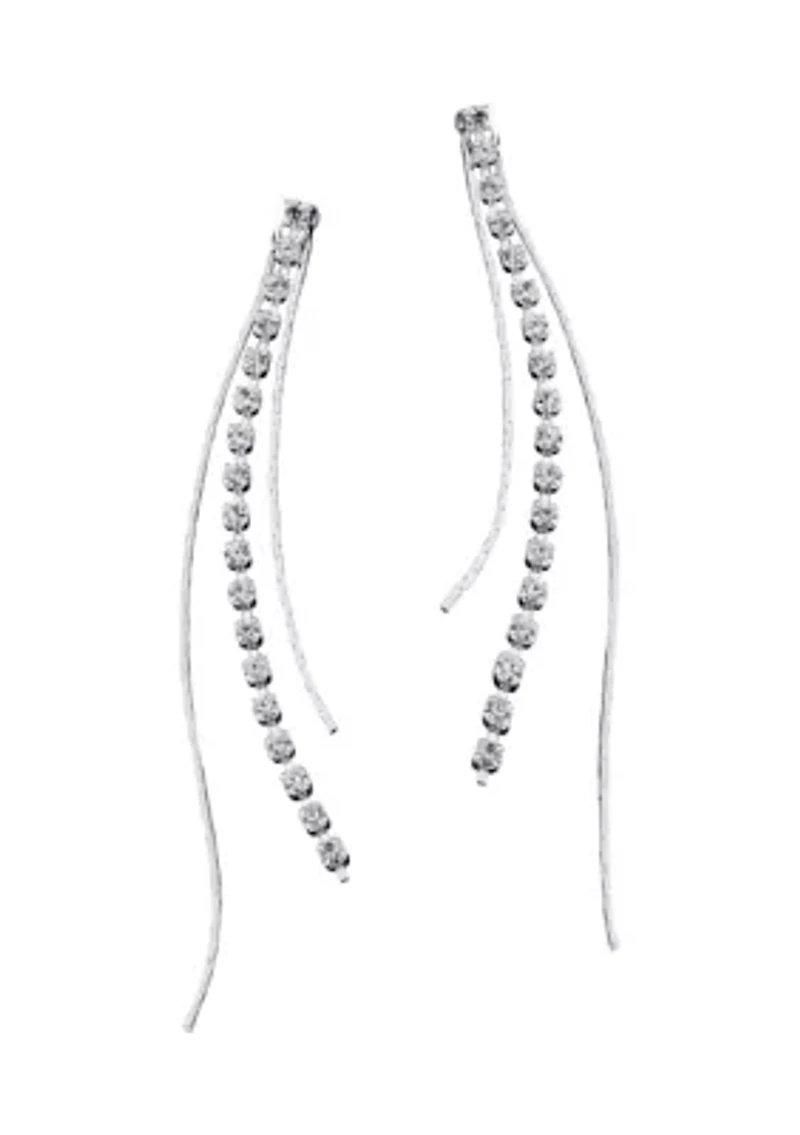 Silver-Tone Crystal Linear Earrings