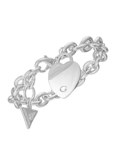 Silver Tone Polished Heart Charm Bracelet