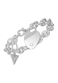 Silver Tone Polished Heart Charm Bracelet