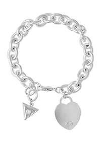 Silver Tone Polished Heart Charm Bracelet