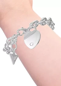 Silver Tone Polished Heart Charm Bracelet