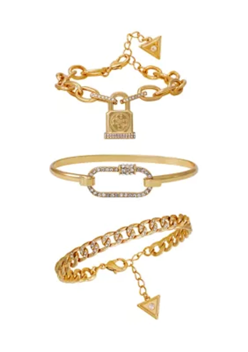Gold-Tone Mixed Chain & Crystal Bracelet Trio Set