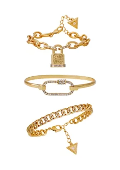 Gold-Tone Mixed Chain & Crystal Bracelet Trio Set