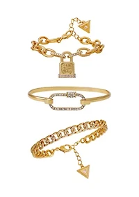 Gold-Tone Mixed Chain & Crystal Bracelet Trio Set
