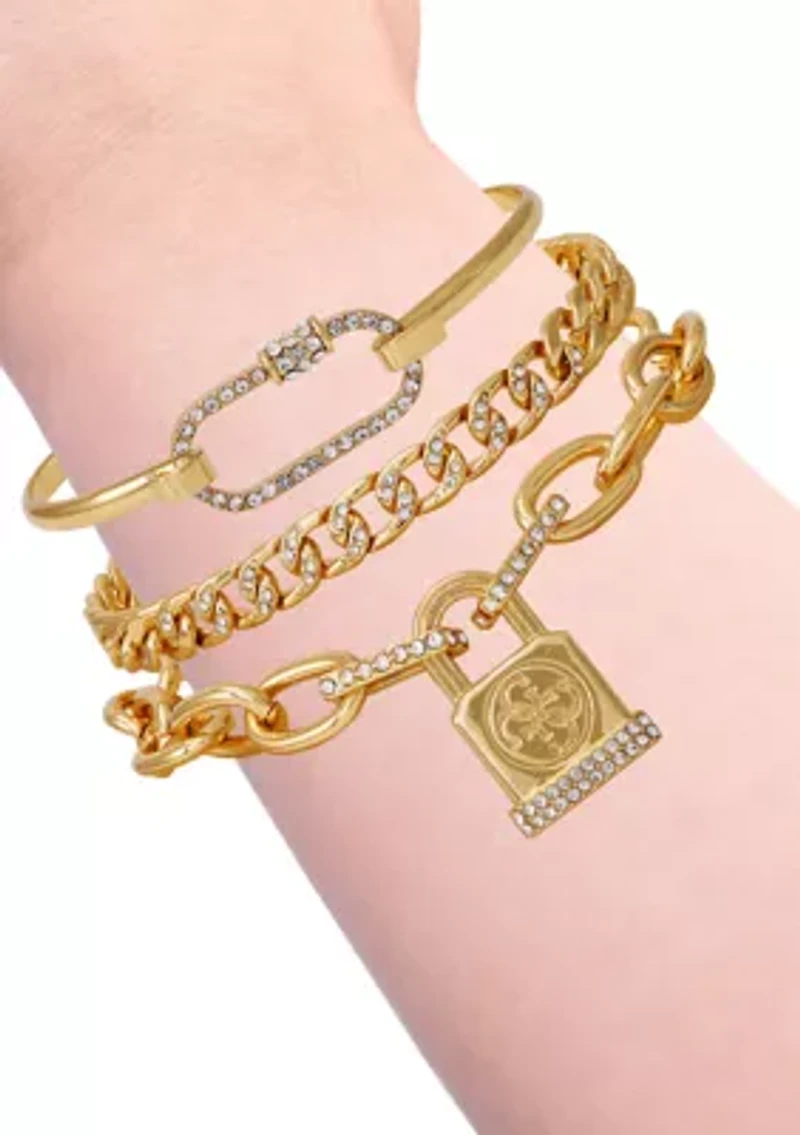 Gold-Tone Mixed Chain & Crystal Bracelet Trio Set