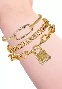 Gold-Tone Mixed Chain & Crystal Bracelet Trio Set