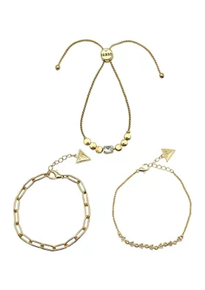Gold-Tone Set of 3 Mixed Media Bracelets