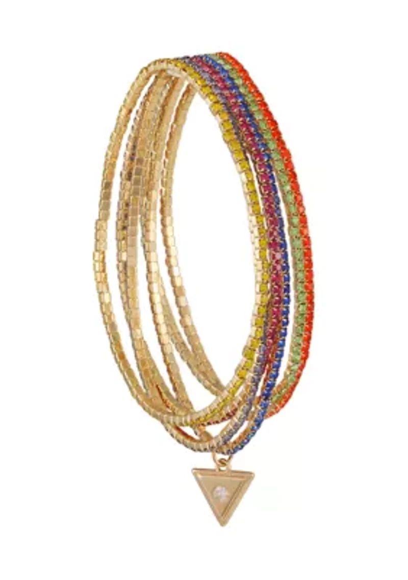 Gold-Tone & Rainbow Crystal Stretch Bracelet Set