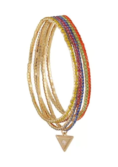 Gold-Tone & Rainbow Crystal Stretch Bracelet Set