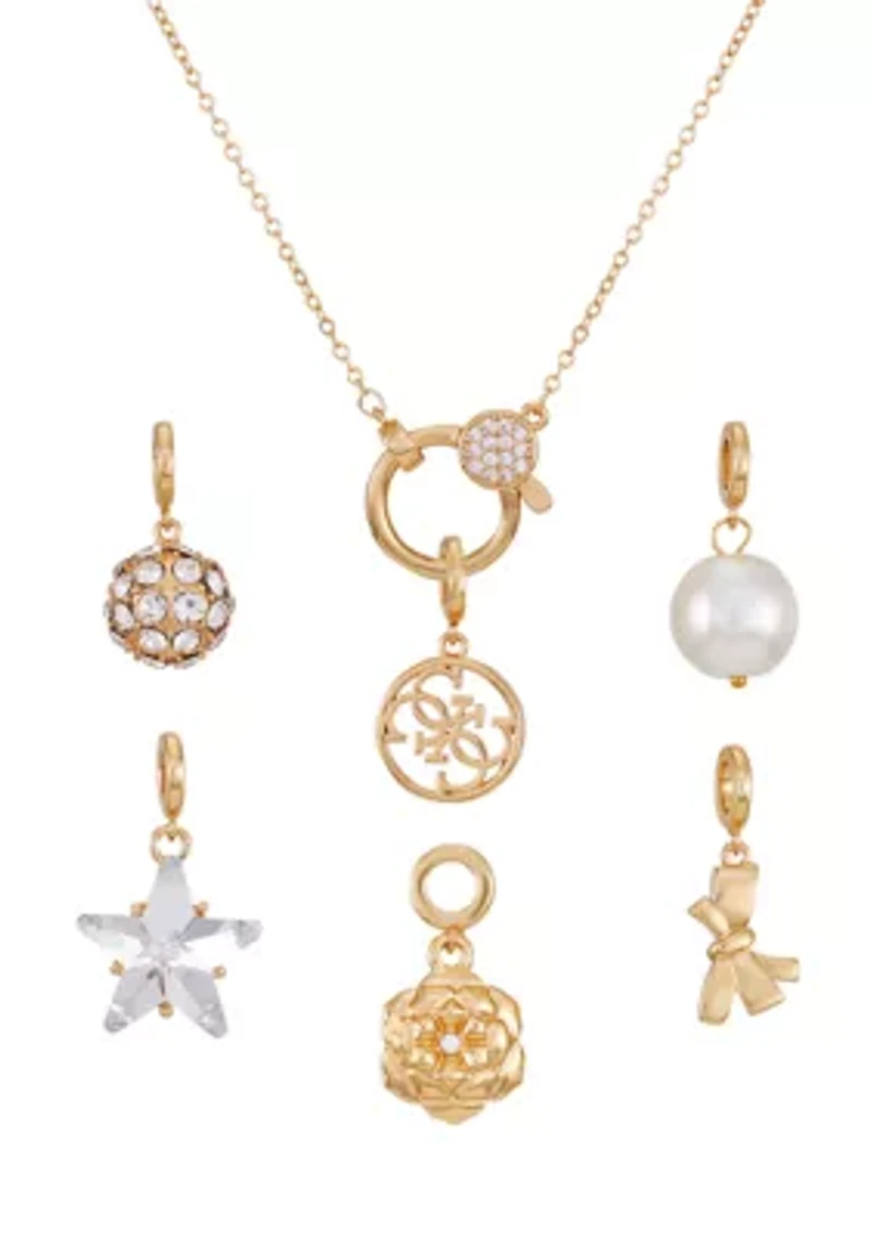 Gold-Tone Necklace with 6 Interchangeable Charms Set