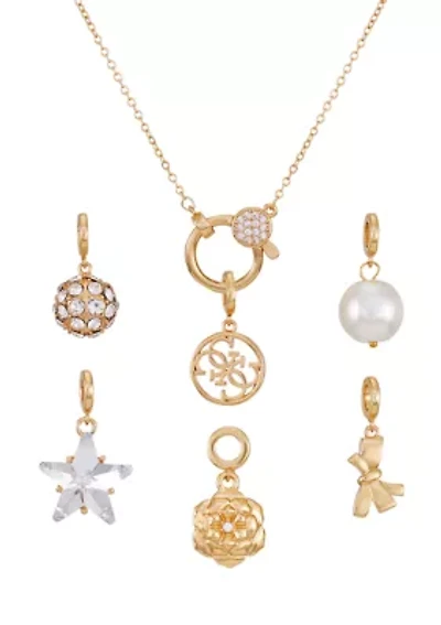 Gold-Tone Necklace with 6 Interchangeable Charms Set