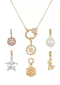 Gold-Tone Necklace with 6 Interchangeable Charms Set