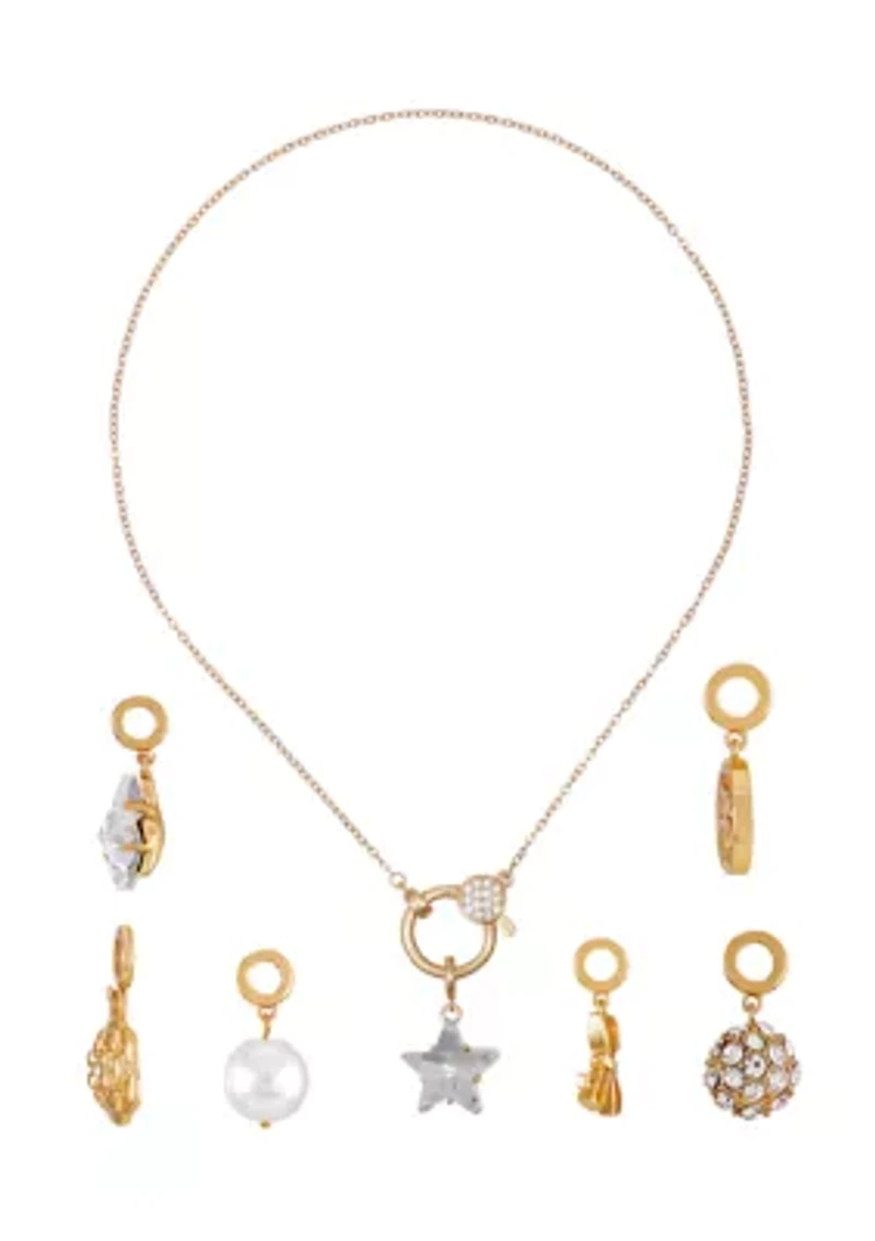 Gold-Tone Necklace with 6 Interchangeable Charms Set