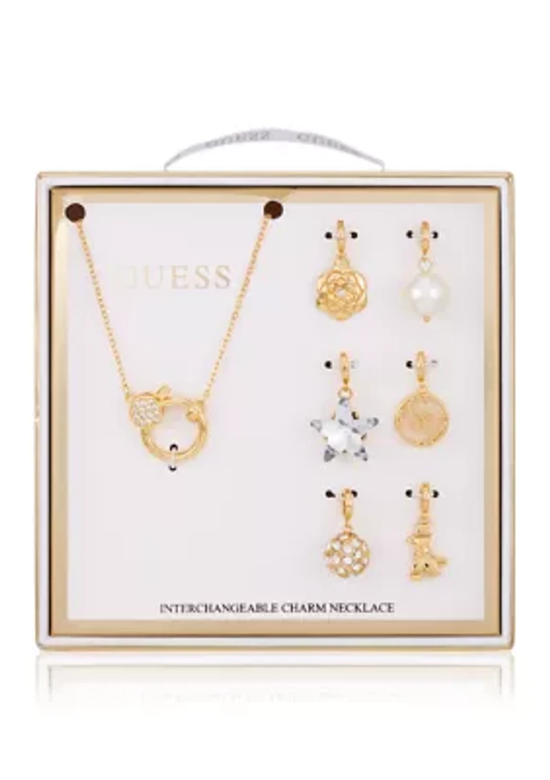 Gold-Tone Necklace with 6 Interchangeable Charms Set