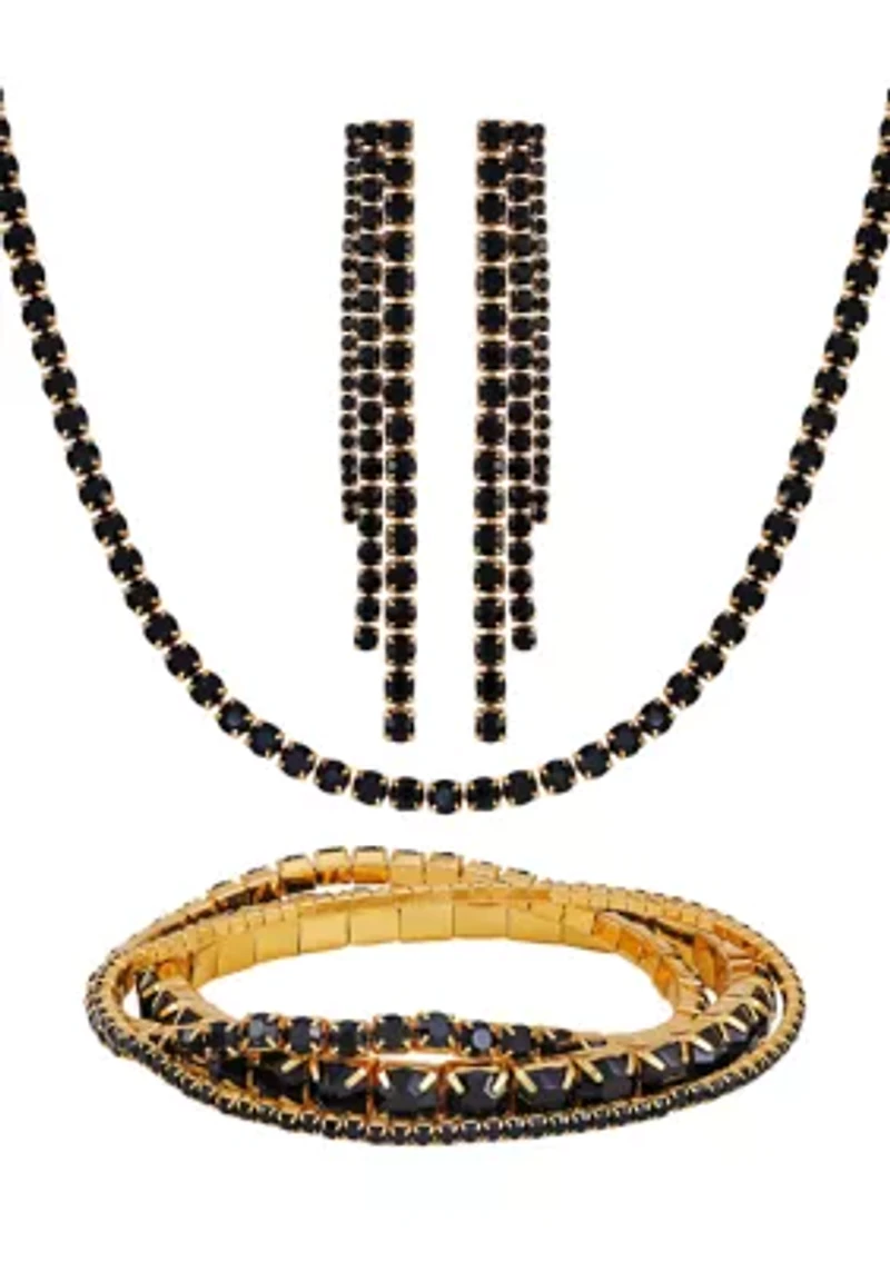 Crystal Necklace, Earring, & Bracelet Set