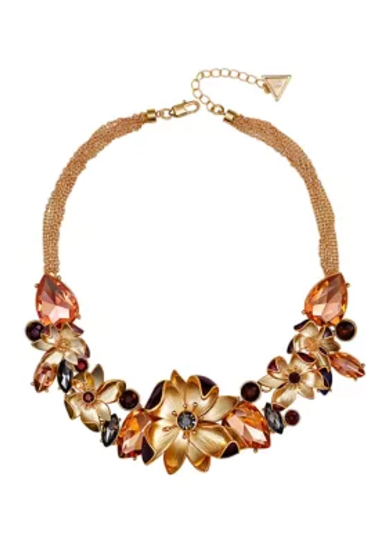 Gold-Tone Floral & Jewel Frontal Statement Necklace