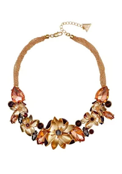 Gold-Tone Floral & Jewel Frontal Statement Necklace