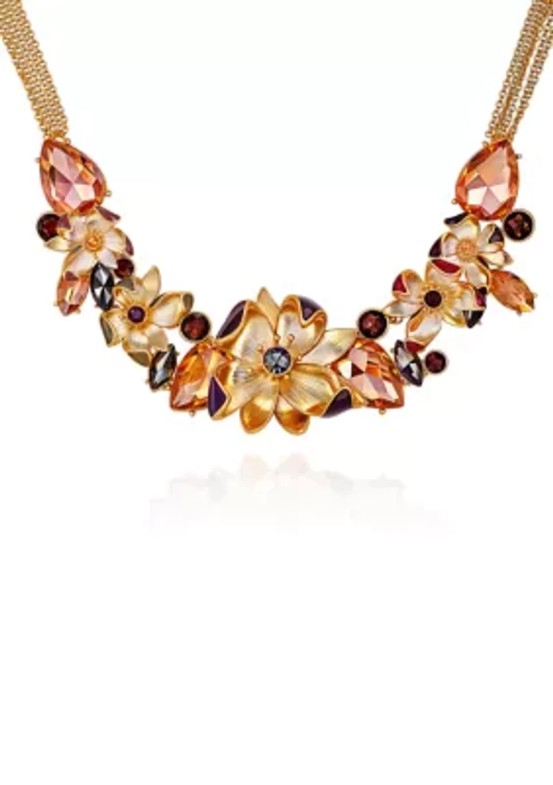 Gold-Tone Floral & Jewel Frontal Statement Necklace