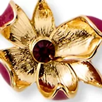 Gold Tone Pink Floral Long Necklace