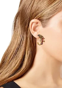 Gold-Tone Floral Enamel & Crystal Half-Hoop Earrings