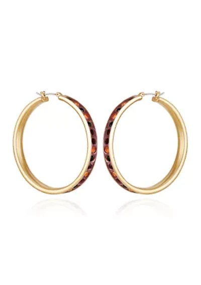 Gold-Tone Multi-Crystal Inlaid Hoop Earrings