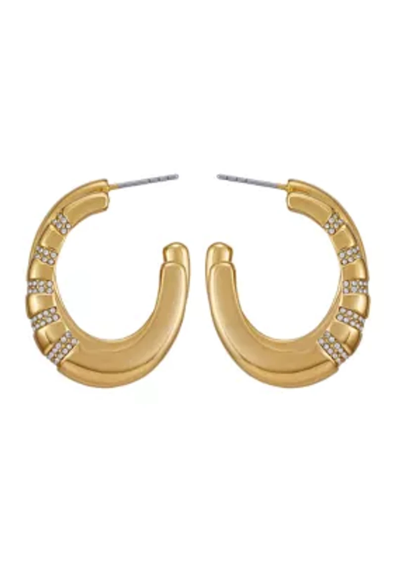 Crystal C Hoop Gold Tone Earrings