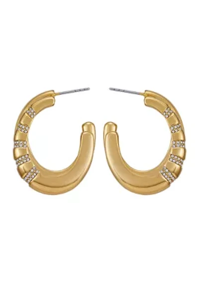 Crystal C Hoop Gold Tone Earrings 