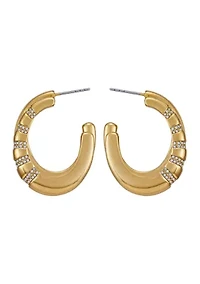 Crystal C Hoop Gold Tone Earrings 