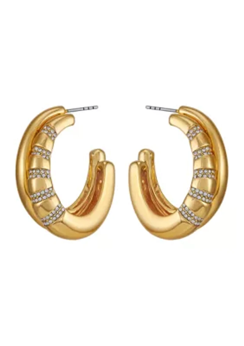 Crystal C Hoop Gold Tone Earrings 