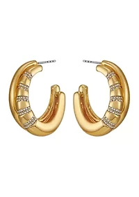 Crystal C Hoop Gold Tone Earrings 