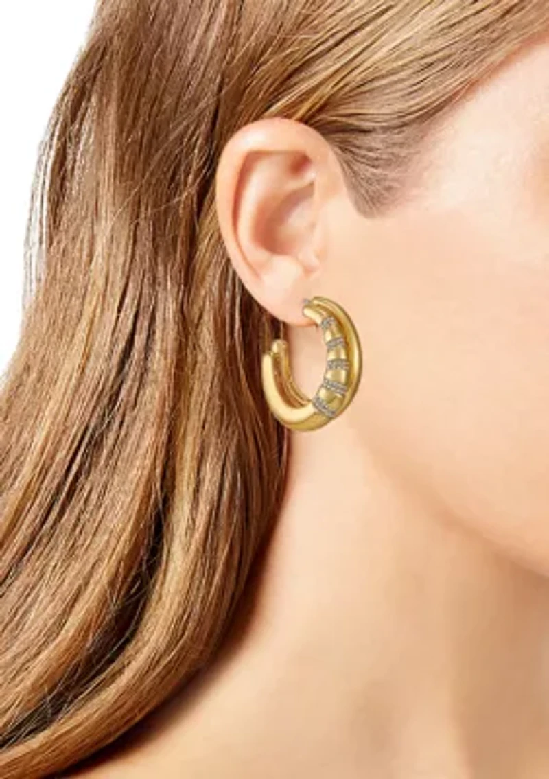 Crystal C Hoop Gold Tone Earrings 