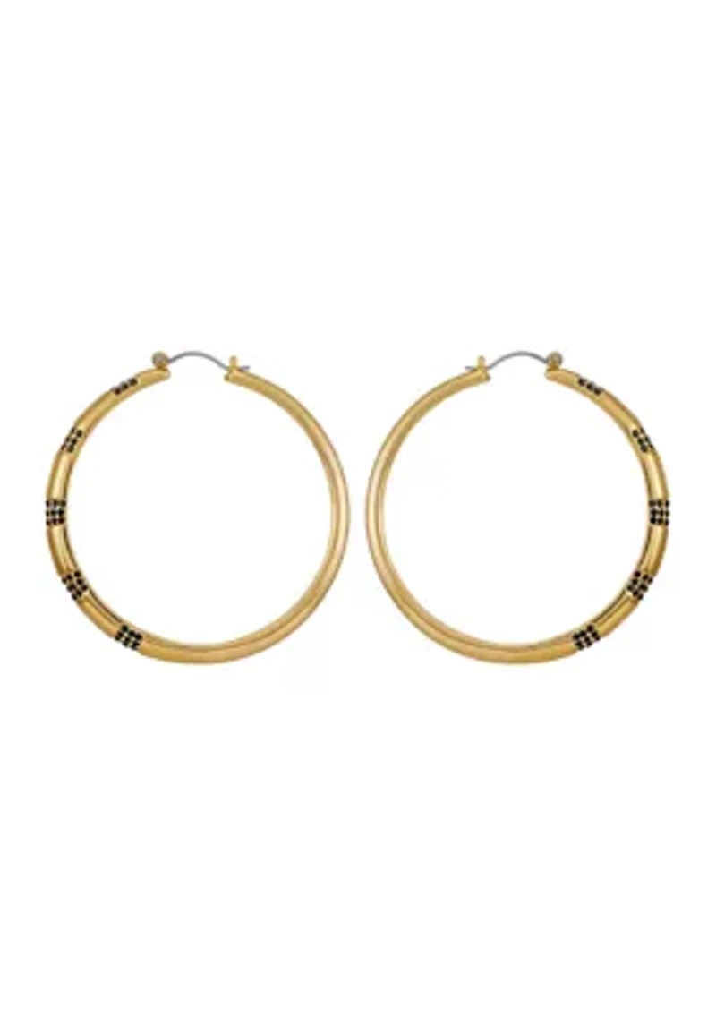 Jet Stone Gold Tone Hoop Earrings