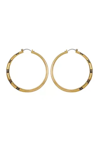 Jet Stone Gold Tone Hoop Earrings