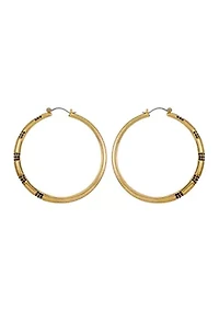 Jet Stone Gold Tone Hoop Earrings