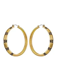 Jet Stone Gold Tone Hoop Earrings