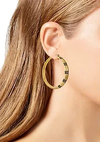 Jet Stone Gold Tone Hoop Earrings