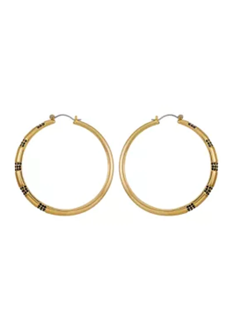 Gold Tone Hoops with Jet Stone Earrings