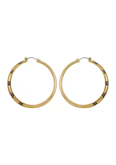 Gold Tone Hoops with Jet Stone Earrings