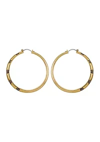 Gold Tone Hoops with Jet Stone Earrings