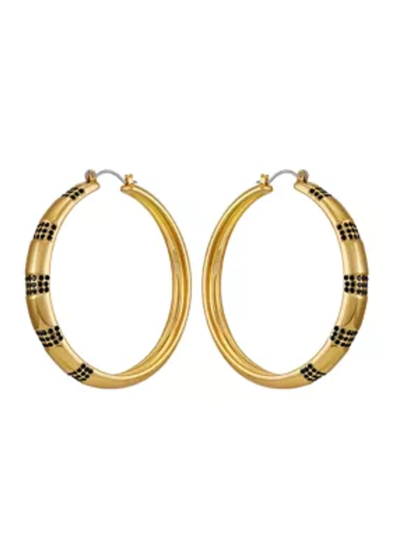 Gold Tone Hoops with Jet Stone Earrings