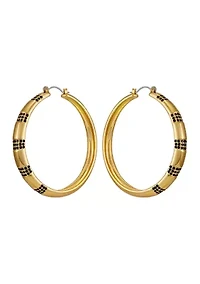 Gold Tone Hoops with Jet Stone Earrings