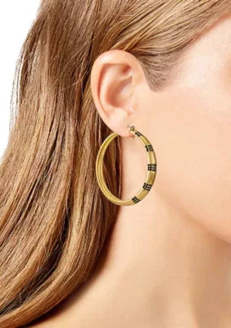 Gold Tone Hoops with Jet Stone Earrings