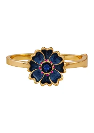 Blue Flower Side Hinge Bangle Bracelet