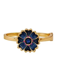 Blue Flower Side Hinge Bangle Bracelet
