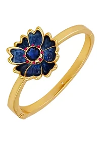 Blue Flower Side Hinge Bangle Bracelet